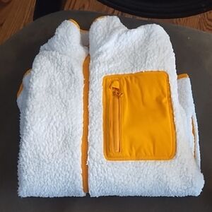 Tory Sport White Sherpa Jacket with Yellow Trim